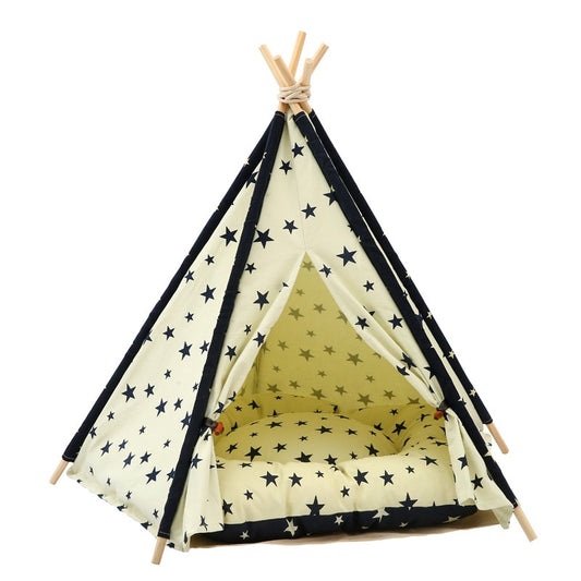 Pet Tent House Cat Bed Portable Teepee With Thick Cushion