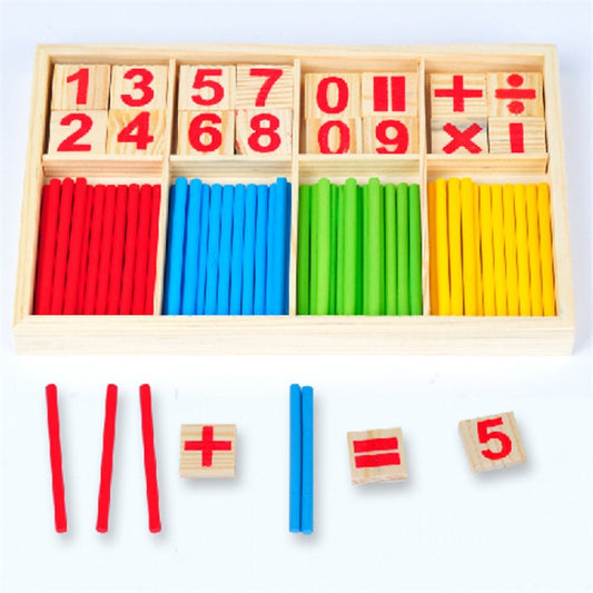 Math Wooden Counting Sticks Montessori Math Manipulatives - Number Tiles And Colorful Sticks