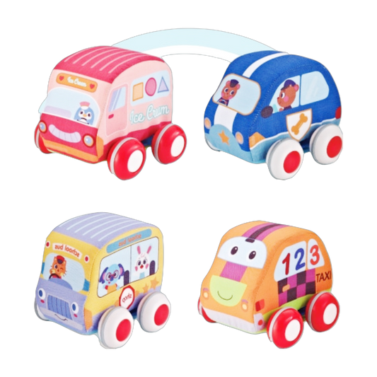 Cartoon Pull back Car Soft Baby Toy Set Resistance to Fall Vehicle Toys Early Educational Cloth Car For Children