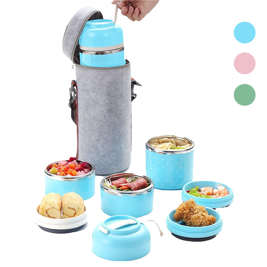 Stackable Bento Lunch Box Stainless Steel Leakproof Food Storage Containers with Insulated Lunch Bag Portable Cutlery for Adult and Office