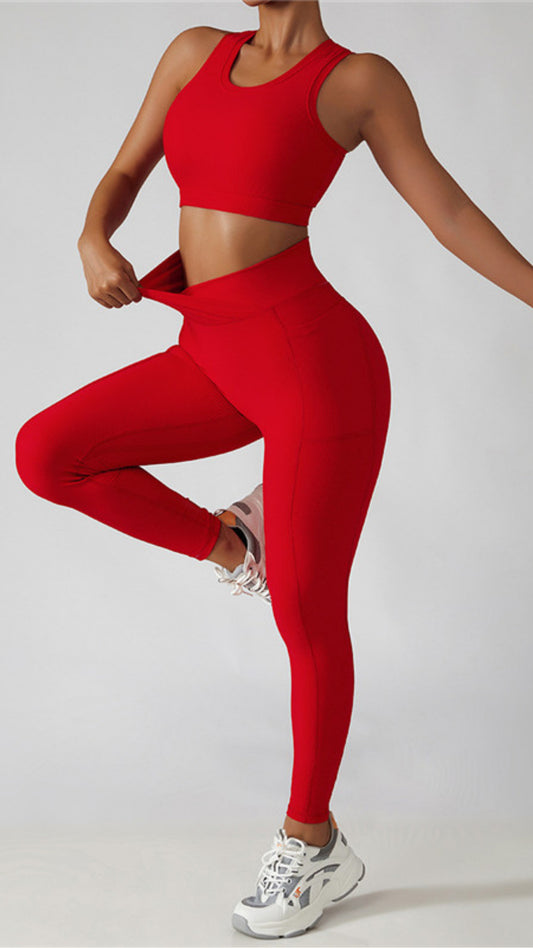 Red leggings with pockets midnight