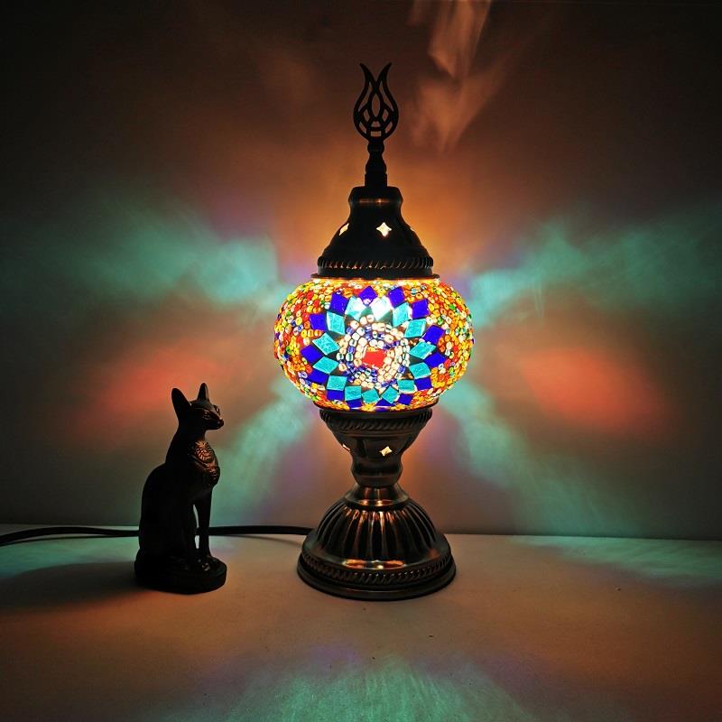 Marrakech Turkish Table Lamp Handmade Mosaic Glass Bedside Lamp Moroccan Lantern Tiffany Style Night Lights for Living Room with E12 LED Bulb