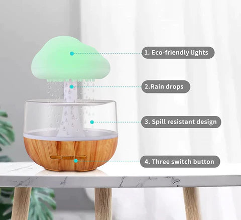 Rain Cloud Humidifier, Essential Oil Diffuser With Night Light & Aromatherapy | Relaxing Mood Water Drop