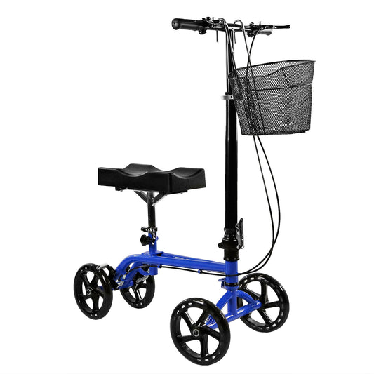 Medical Foldable Steerable Knee Walker Scooter with Basket, Blue