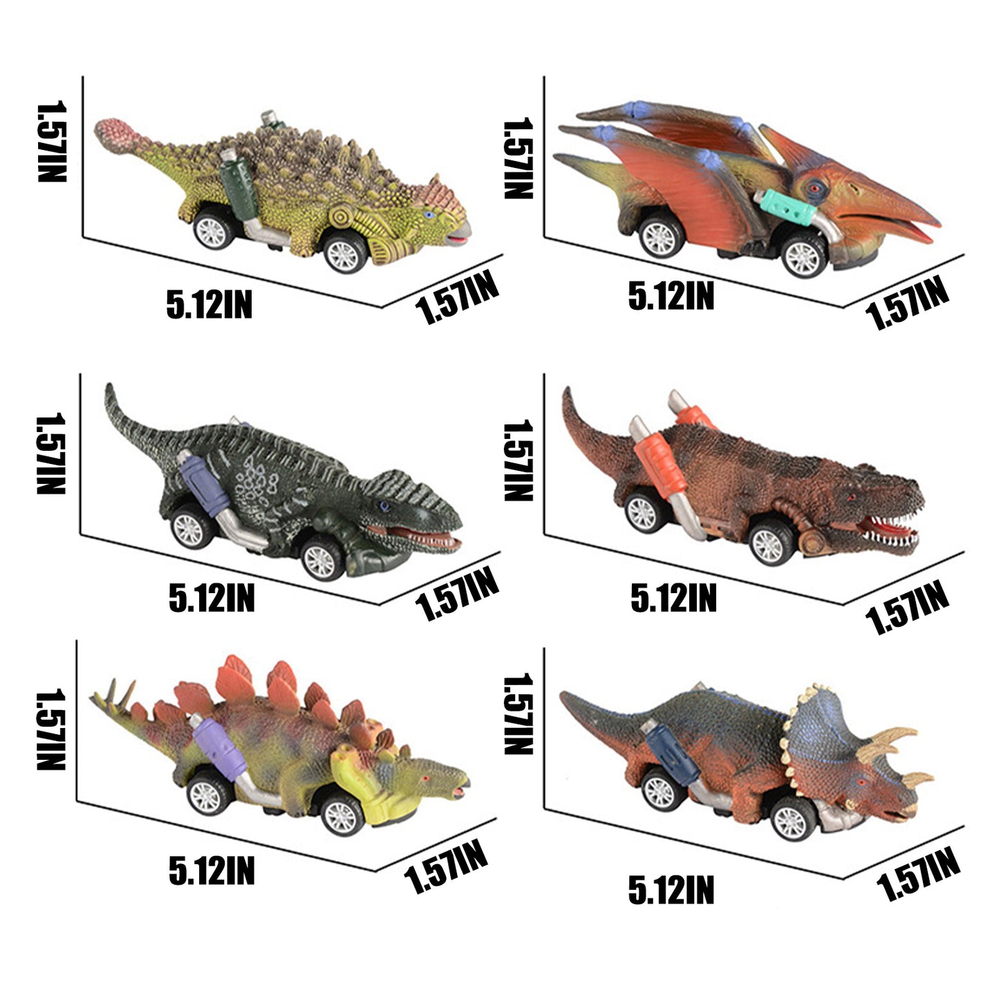 Dinosaur Toy Pull Back Cars, 6 Pack Dino Toys for 3 Year Old Boys and Toddler