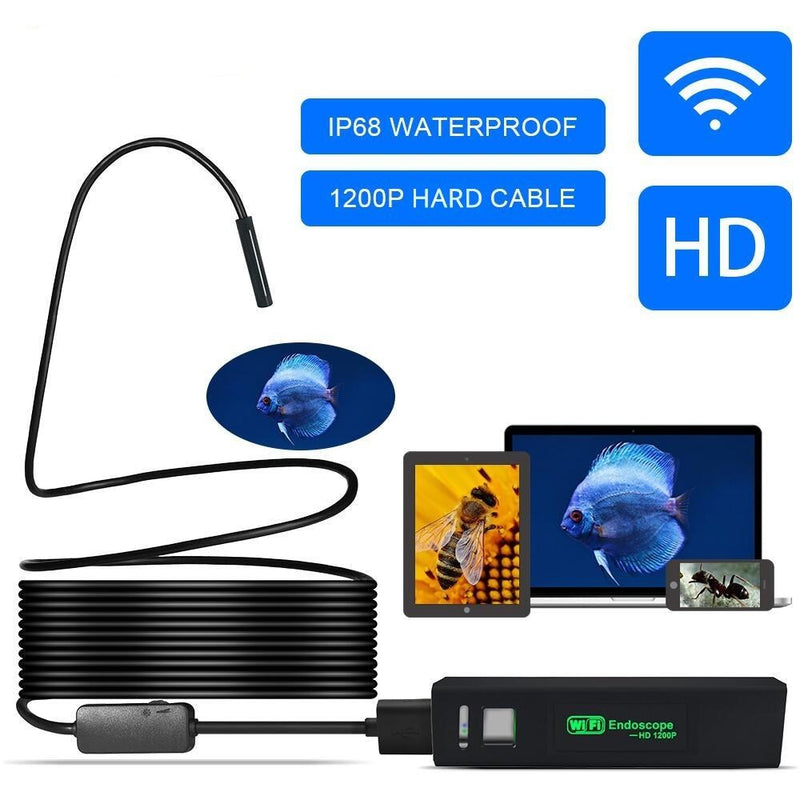 1200P WIFI Endoscope Camera IP67 Waterproof Hard Cable Android IOS Control  Inspection Camera
